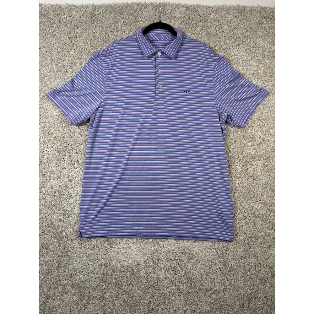 Vineyard Vines Men's Medium Performance Polo Purple Blue Striped Golf Stretch SS
